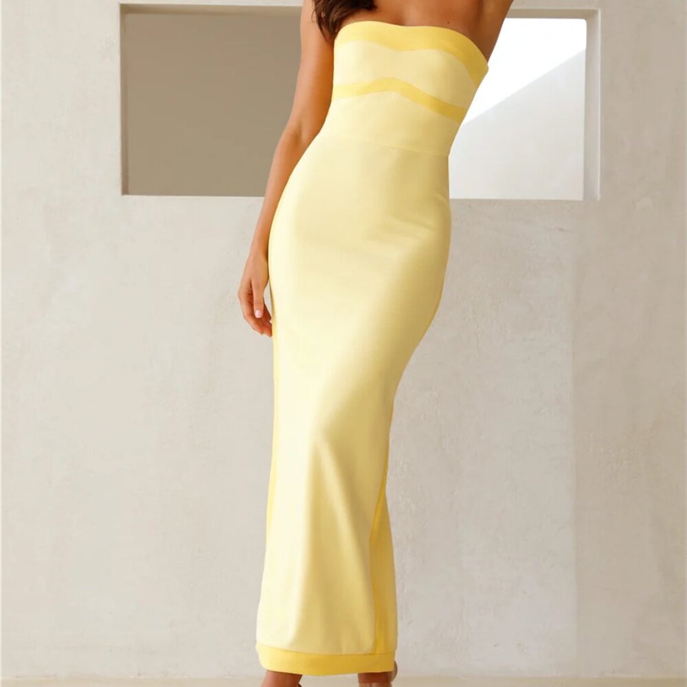 Hello Molly Strapless Maxi Dress in Pale Yellow